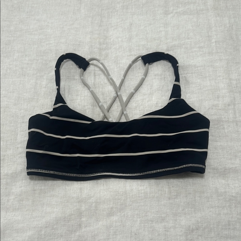 Striped Black and Gray Sports Bra